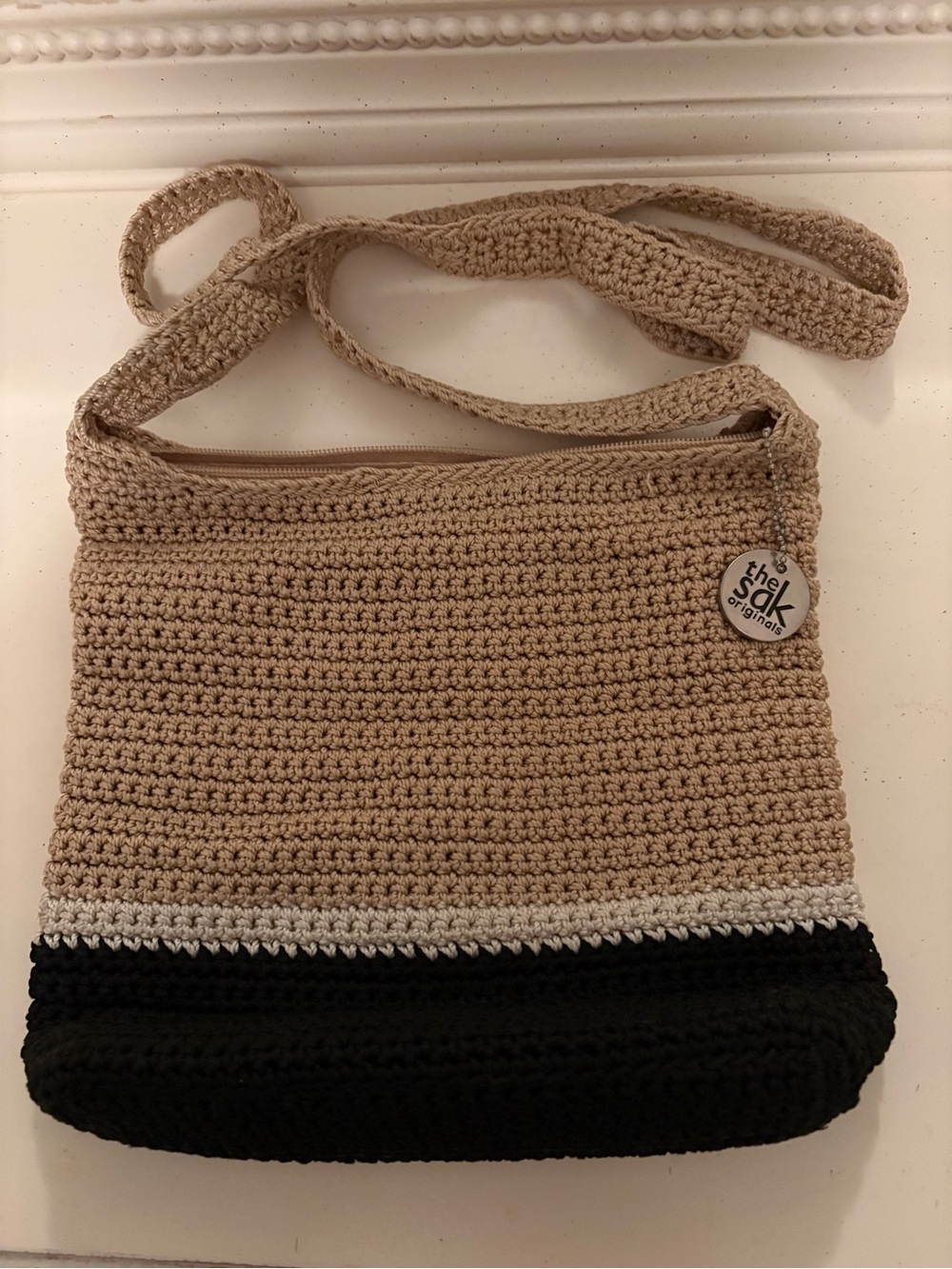 The Sak Crochet Crossbody Bag - Beige, Black and Cream